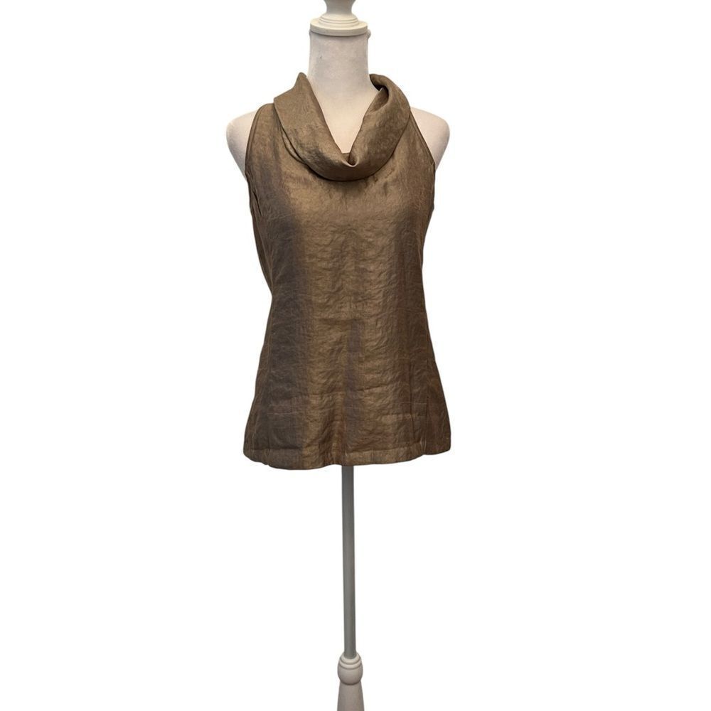 Ann Taylor size small gold satin finish sleeveless cowl neck back zip top EUC